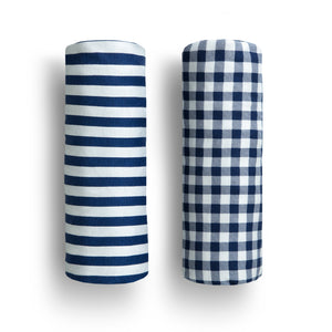 Blue Gingham Fitted Crib Sheets - 2 Pack 1