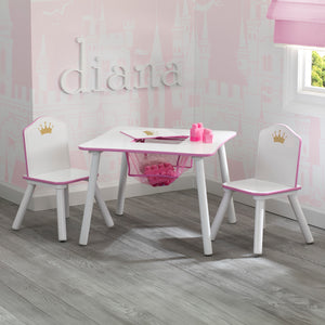 Princess Crown Kids Chair Set and Table, White/Pink 13