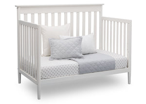 Delta Children Bianca White (130) Greyson Signature 4-in-1 Crib, angled conversion to daybed, b4b 13